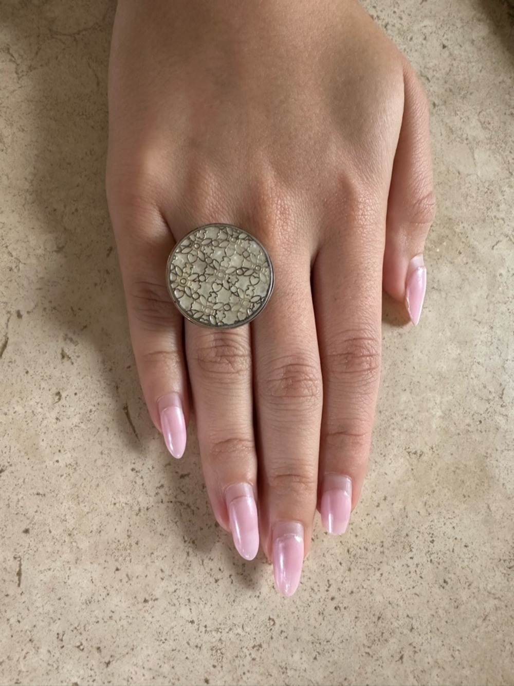 Elegant 925 Sterling Silver Floral Resin Statement Ring